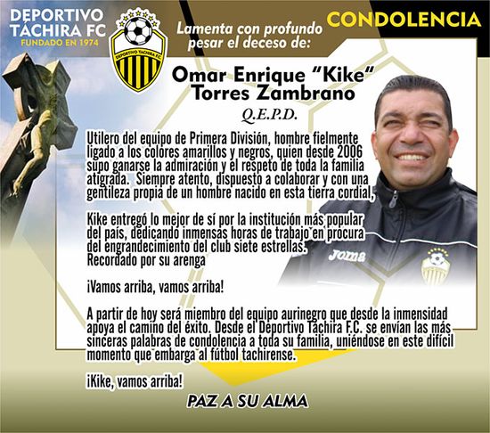 MSC Noticias - CONDOLENCIA-KIKE-2-1 Agencias Com y Pub Deportes FC DT Tachira Futbol 